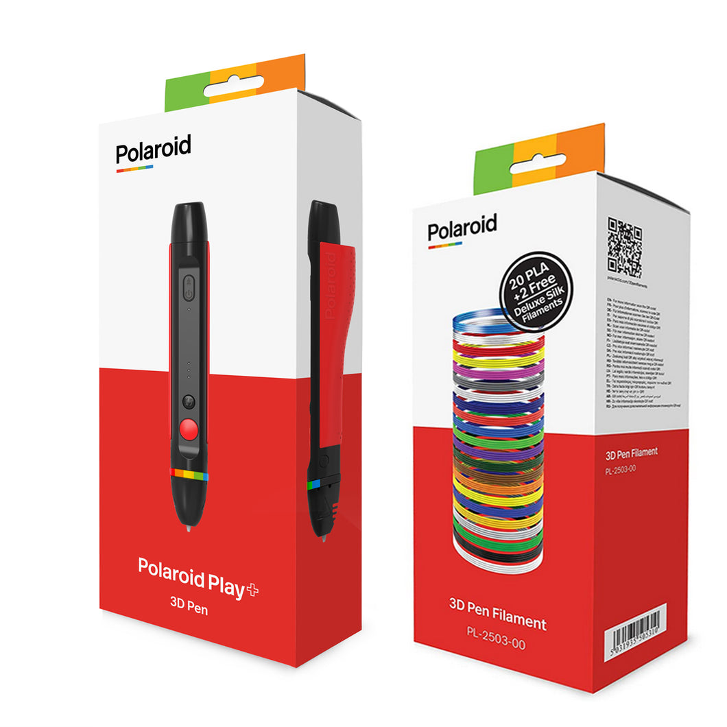 Vorteilspack Polaroid Play+ Pen 3D & PLA-Filament Box mit 20 Farben plus 2 Seidenfilamenten